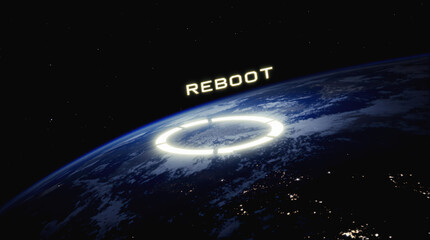 Earth With Reboot Loading Symbol Seen From Space For Use In Environmental, Technological And Sci-Fi Topics