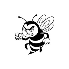 Angry Bee: A cartoon image of an enraged bee, rendered in bold black lines on a stark backdrop, exuding a sense of fury.