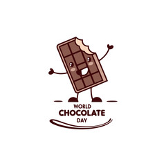 World chocolate day vector for greetings with splashing chocolate, heart shape chocolate and splashing cartoon by chocolates elements 