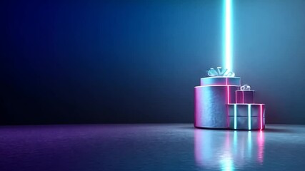 Neon lit gift boxes festive celebration background vertical - Powered by Adobe