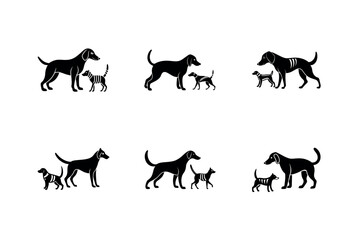 set of dogs silhouettes