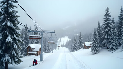 Historic Ski Resort: Vintage Wooden Chairlifts with Classic Slopes and Old-Growth Forests