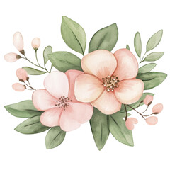 Beautiful arrangement of soft pink flowers and green leaves, creating serene and delicate floral composition that evokes sense of tranquility and natural beauty