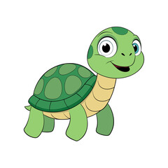 Cartoon Turtle Icon with Patterned Shell and Cute Face – Soft Green Colors, Adorable Animal Vector SVG