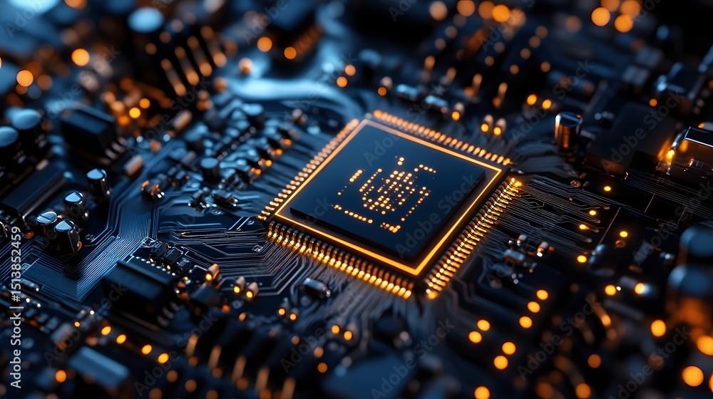 Poster close-up view of a central processing unit on a circuit board.