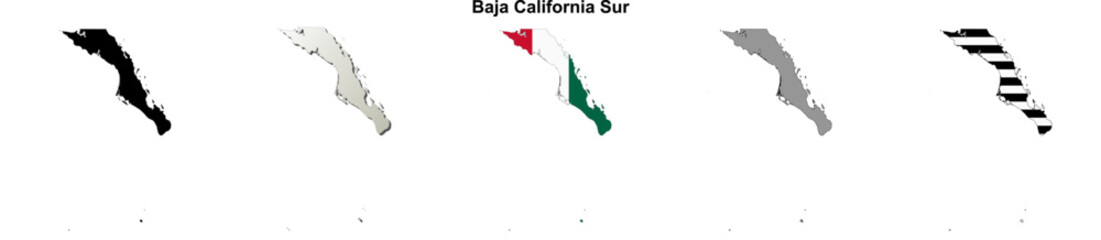 Baja California Sur state blank outline map set