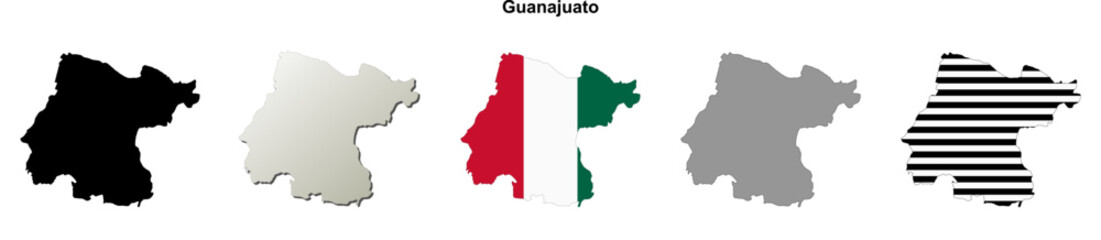 Guanajuato state blank outline map set