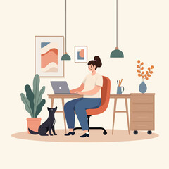 Woman Working from Home with Dog