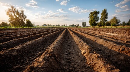 Plowed Field with Parallel Furrows and Distant Trees