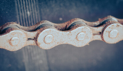 Macro shot of mountain bike chain. close up