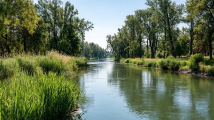 River Flowing Through Trees and Grass
