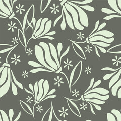 Seamless pattern with Christmas decoration. Green and blue flower pattern.