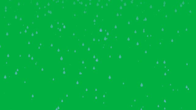 animated cartoon rain fell more and more heavily, animation footage video isolated on green background with alpha channel(transparent).