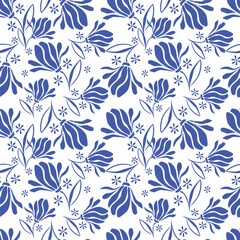 Seamless pattern with Christmas decoration. Green and blue flower pattern.