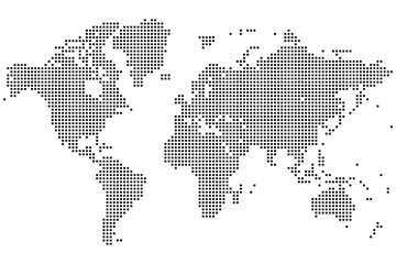 Designed for clean visuals, this squire dotted world map focuses on geography. It uses dotted world map elements to distinguish between continents and countries.