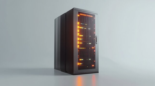 Modern server cabinet with glowing components