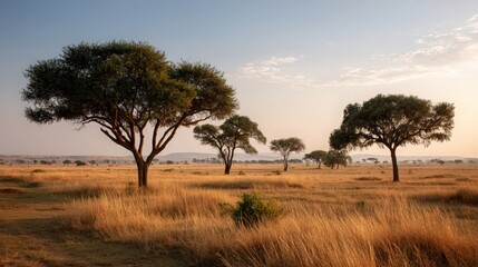 Obraz premium Savanna Landscape with Trees under Pale Sky