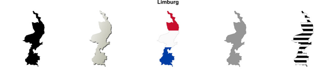 Limburg province blank outline map set