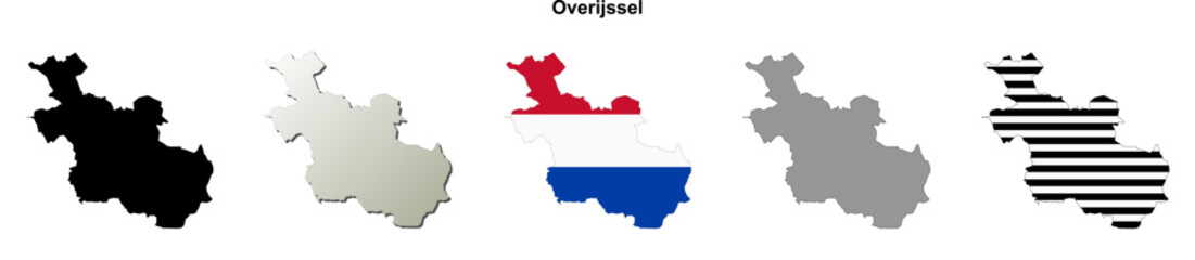Overijssel province blank outline map set