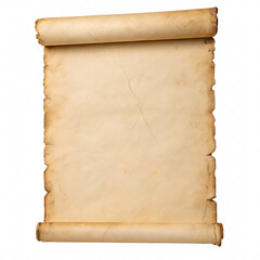 Old parchment scroll with slightly curled edges isolated on transparent background