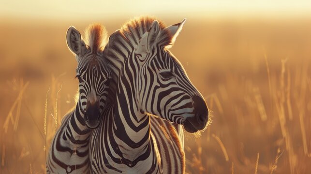 zebra with her foal on grass field