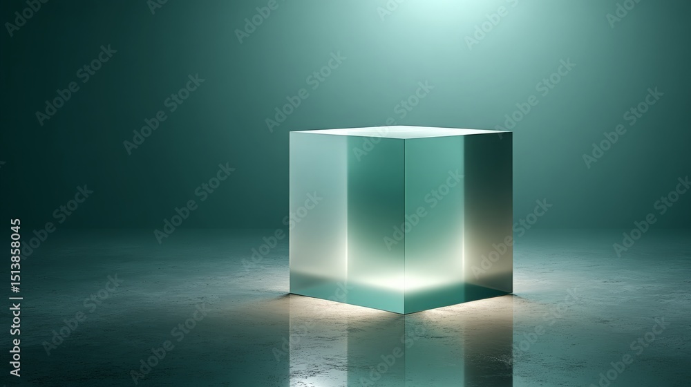 Canvas Prints translucent cube on reflective surface with teal background