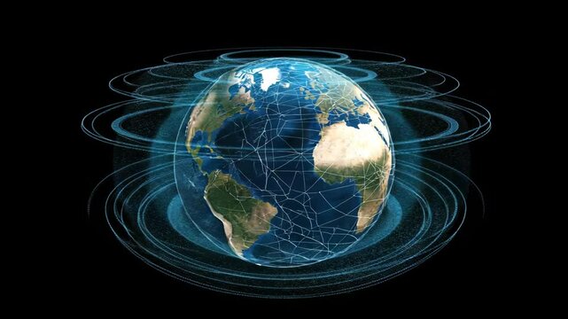 3D globe surrounded by digital connections and abstract lines  