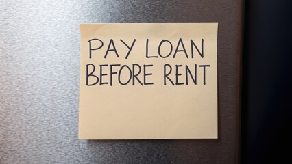 Loan living pay concept. A note reminding to prioritize loan payments over rent.