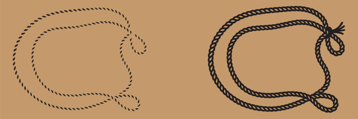 Rope Border Lasso vector silhouette illustration, Rope Frame Border vector Lasso concept on white background EPS
