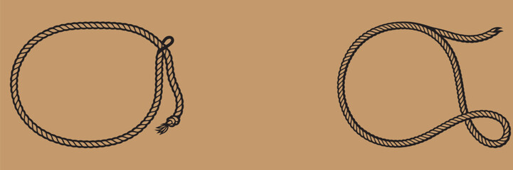 Rope Border Lasso vector silhouette illustration, Rope Frame Border vector Lasso concept on white background EPS
