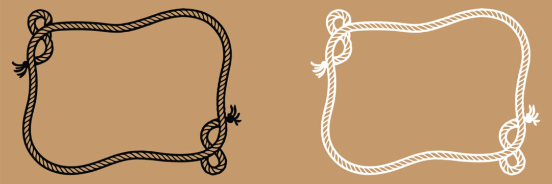 Rope Border Lasso vector silhouette illustration, Rope Frame Border vector Lasso concept on white background EPS

