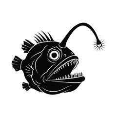 Scary anglerfish silhouette perfect for deep sea, horror, fantasy, and ocean-themed designs.

