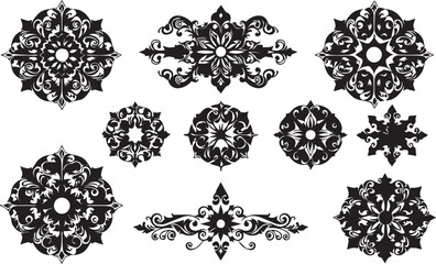 A set of elements, symbols, ornaments, mandalas. Hand drawn vector illustration