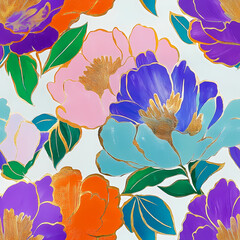 Colorful floral pattern featuring large blooms on a light background Generative AI