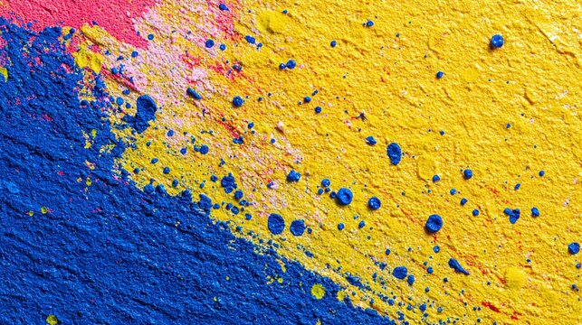 A vibrant abstract expression of color, where strokes of yellow, blue, and pink collide to create a textured and dynamic visual harmony.