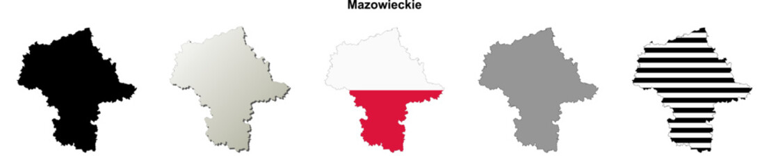 Mazowieckie province blank outline map set