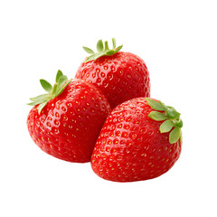 Three vibrant strawberries, isolated on transparent background, png