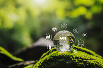 Green logistic or Sustainable transport. Sustainable global transport. logistics or travel by Ship,...
