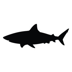Aggressive shark silhouette for sports logos, marine art, tattoos, or ocean-themed graphics.

