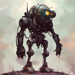 Robotic figure standing on a barren landscape in a futuristic setting Generative AI