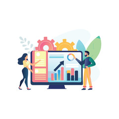 Naklejka premium modern teamwork, planning, analytics ,info graphics, 2d illustration, vector