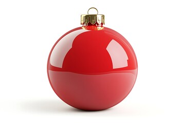 Single red christmas ornament on white background