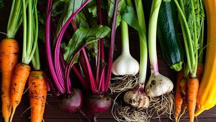 Vibrant Fresh Vegetables Carrots, Beets, Garlic, and More