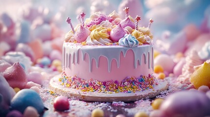 birthday cake with candles and flowers