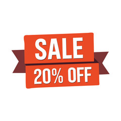 Red Sale Label with 20% Off Discount – Vector Promotional Banner