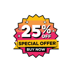 25% Off Special Offer Badge with Buy Now Ribbon – Vector Discount Label