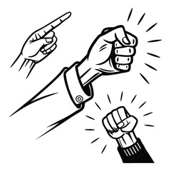 Hand sign silhouettes and icons. Black flat color, simple, elegant white background, Hand sign vector and illustration.