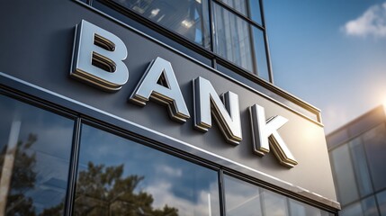 Exterior of a commercial building with the word "Bank" displayed on the facade, suggesting a financial institution or service provider.