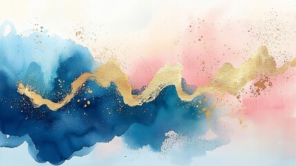 Abstract watercolor painting with gold accents