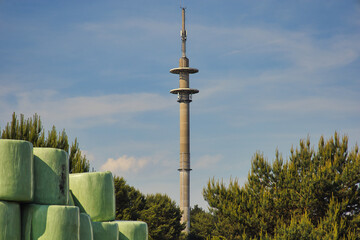 telecommunication radio tower antenna future broadband concept satellite connect clouds	
